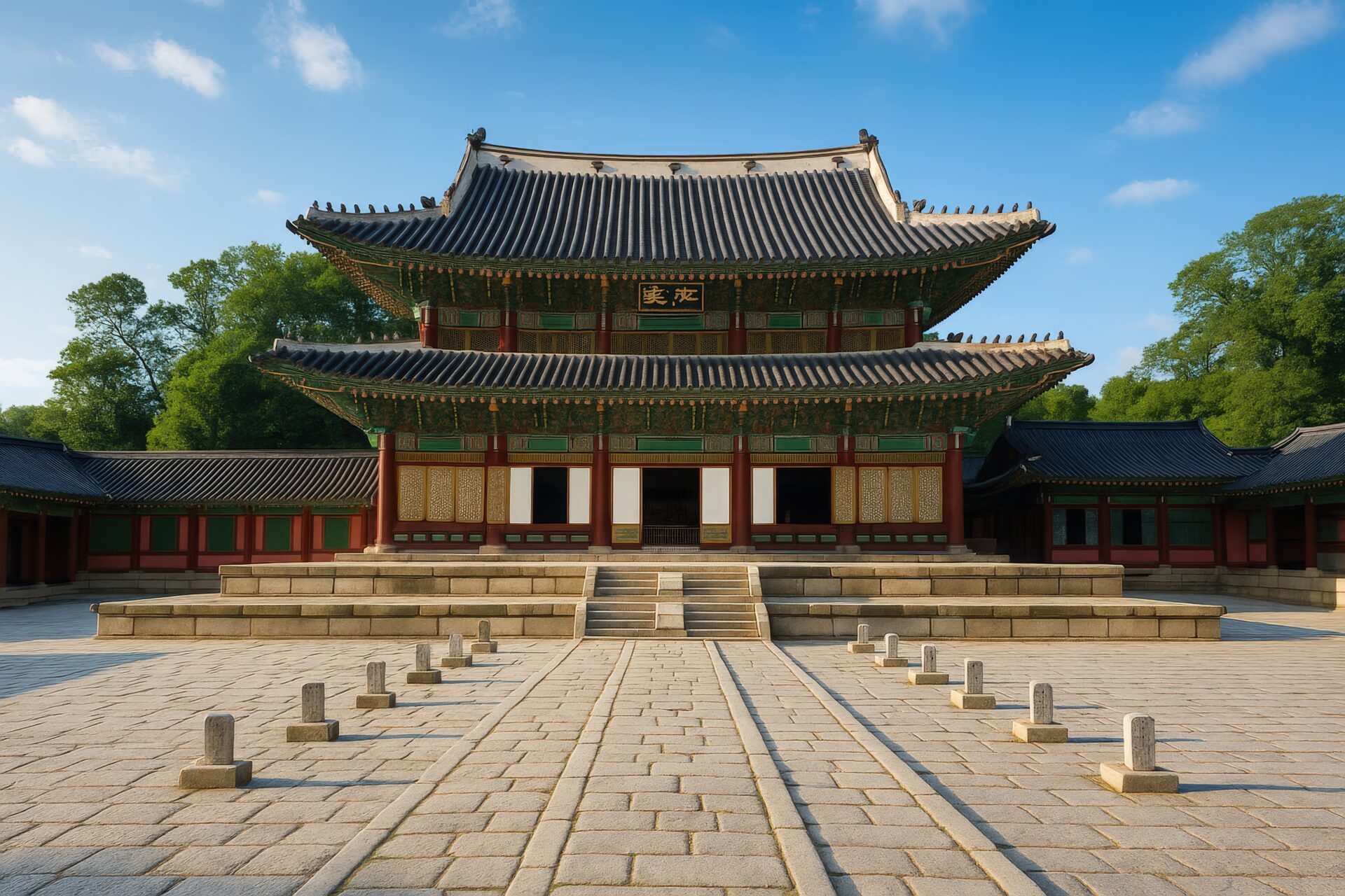 昌徳宮の正殿と美しい朝の光景