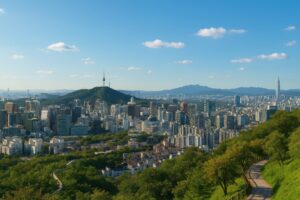 南山タワーとソウル市街地を見渡す昼の風景