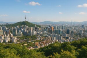 南山タワーと高層ビル群が広がるソウルの都市風景