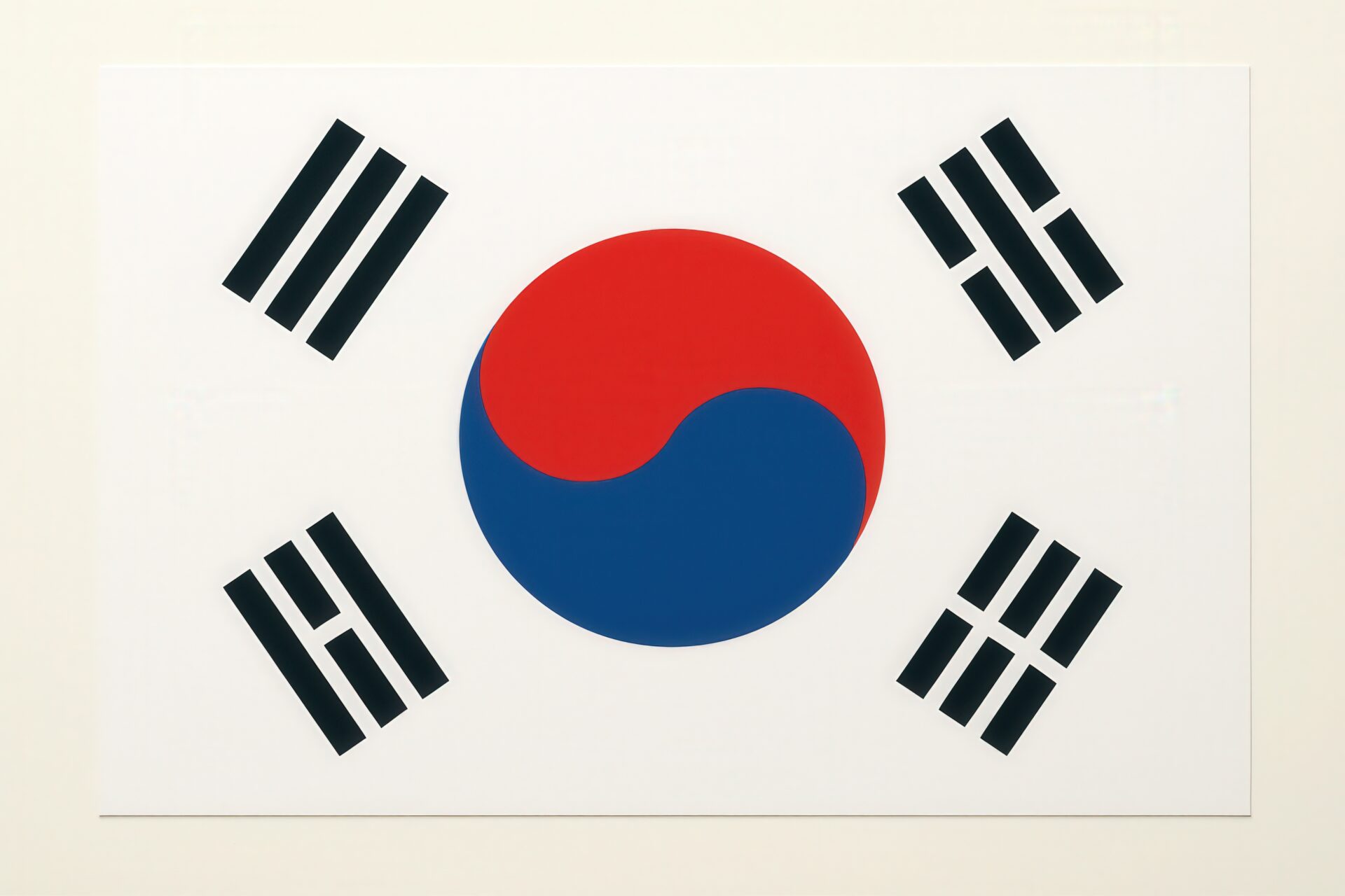 壁に掲げられた韓国国旗の正面構図