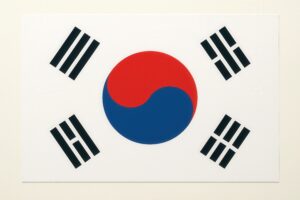 壁に掲げられた韓国国旗の正面構図