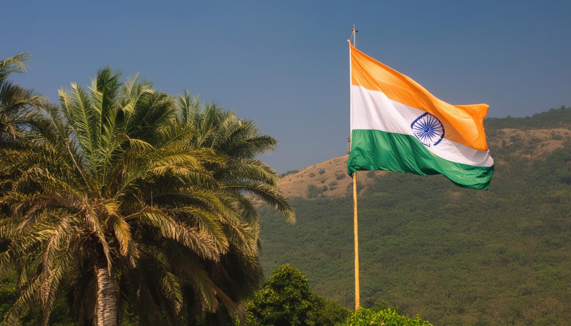 風になびくインド国旗