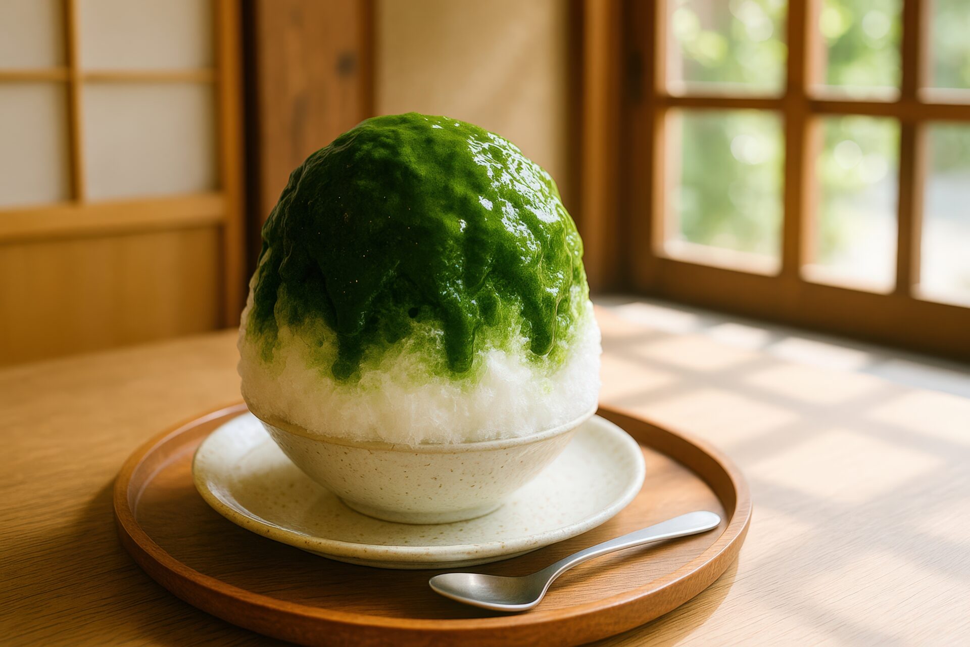 夏の昼下がりに味わう抹茶シロップのかき氷