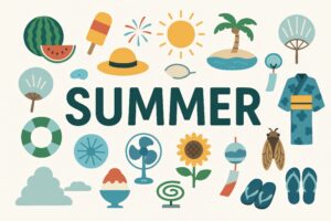 トロピカルな要素を含むSUMMER文字入りイラスト