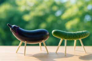 精霊馬として飾られたナスとキュウリの置物