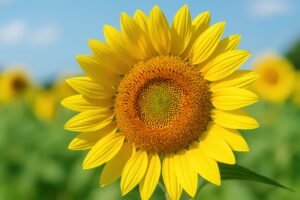 青空とひまわりのアップ