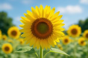 太陽の光を浴びる一輪のひまわり