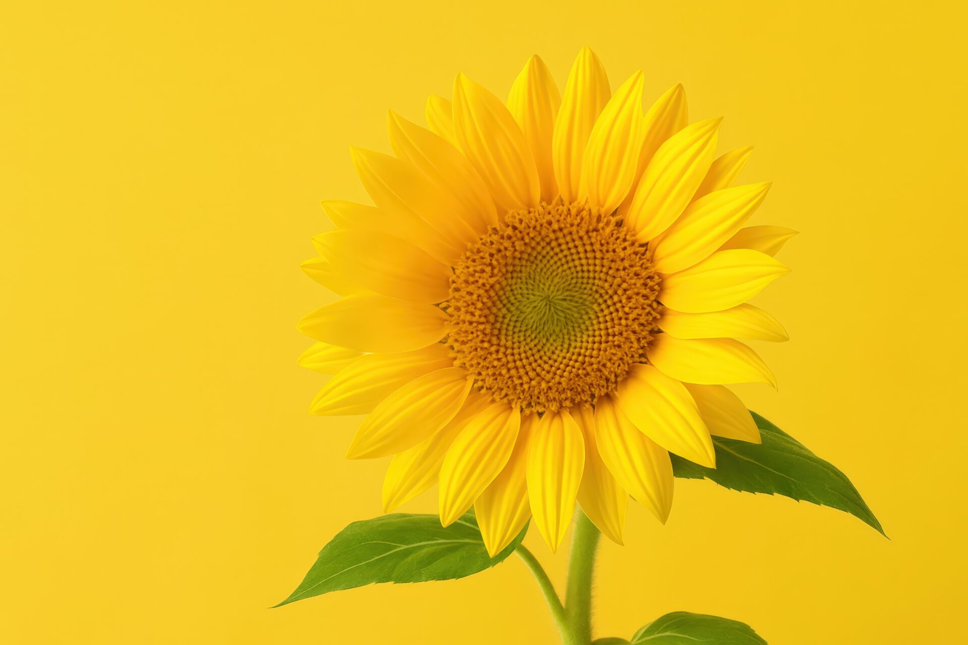 鮮やかな黄色背景とひまわり
