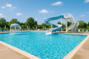 ウォータースライダー付きの屋外プール