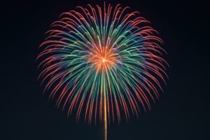 夜空に広がるカラフルな単発花火