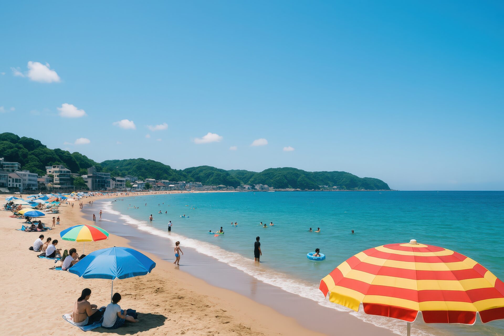 夏の海水浴場と青い海