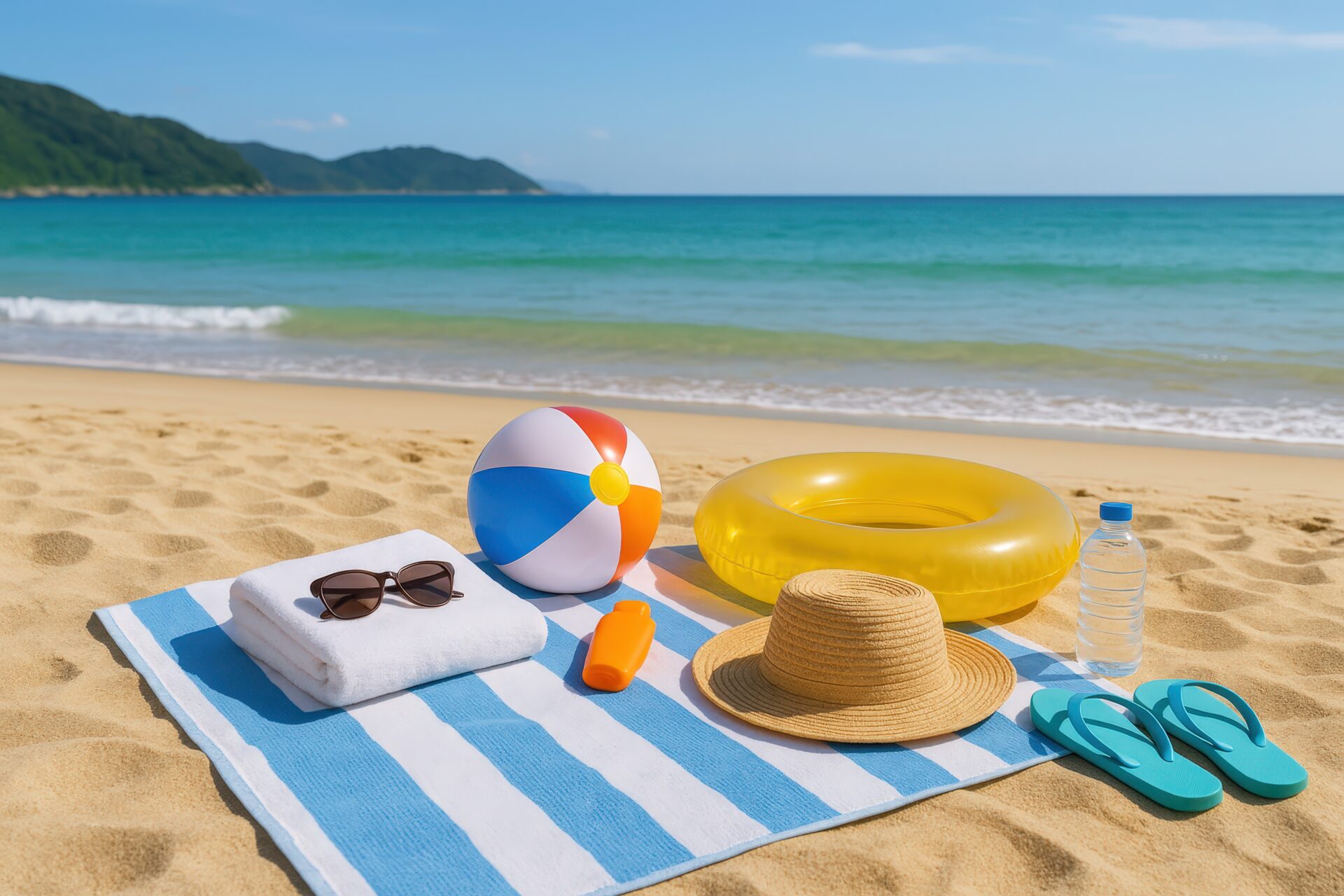 砂浜に置かれた夏の海グッズ