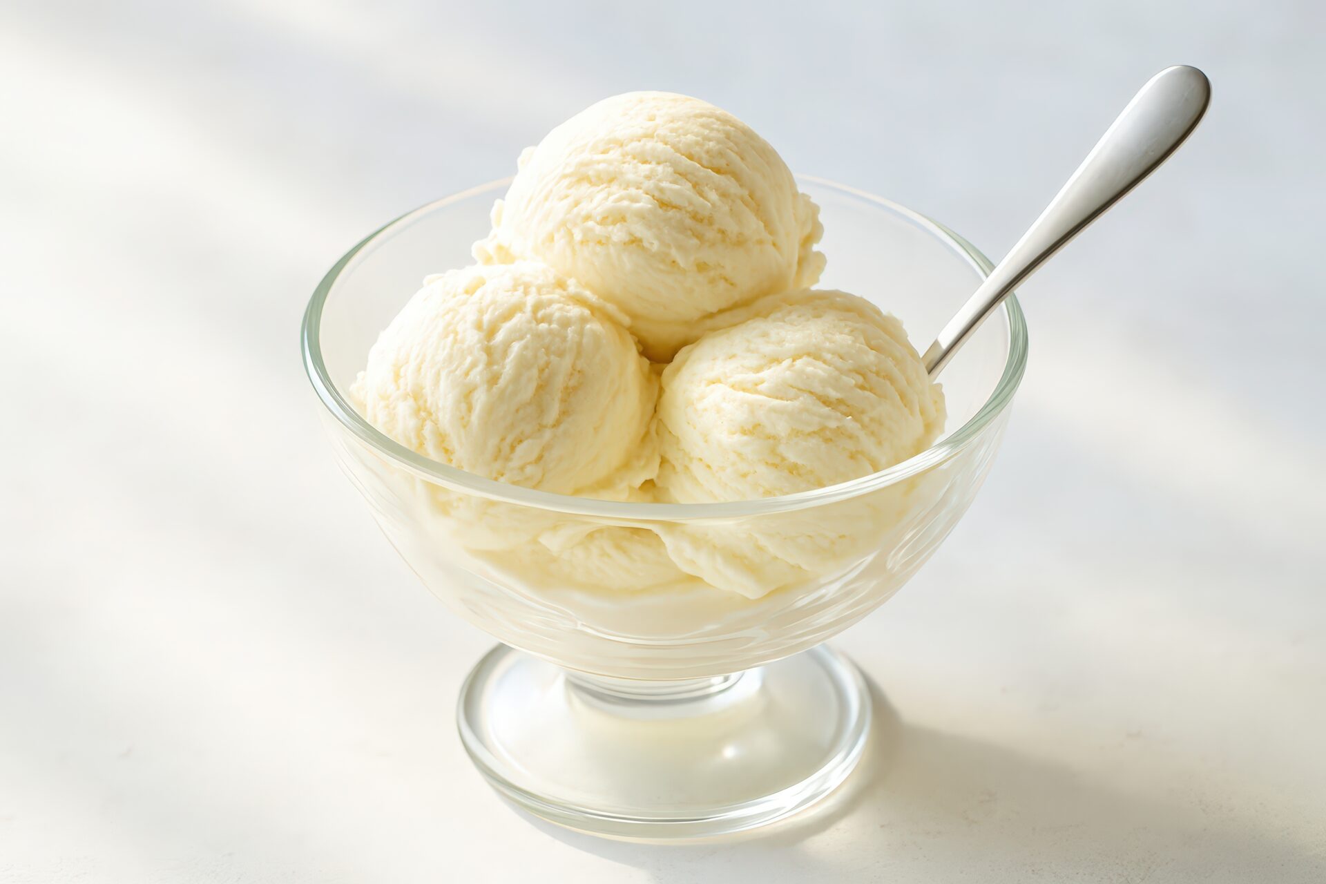 ガラスの器に盛り付けられたバニラアイスクリーム