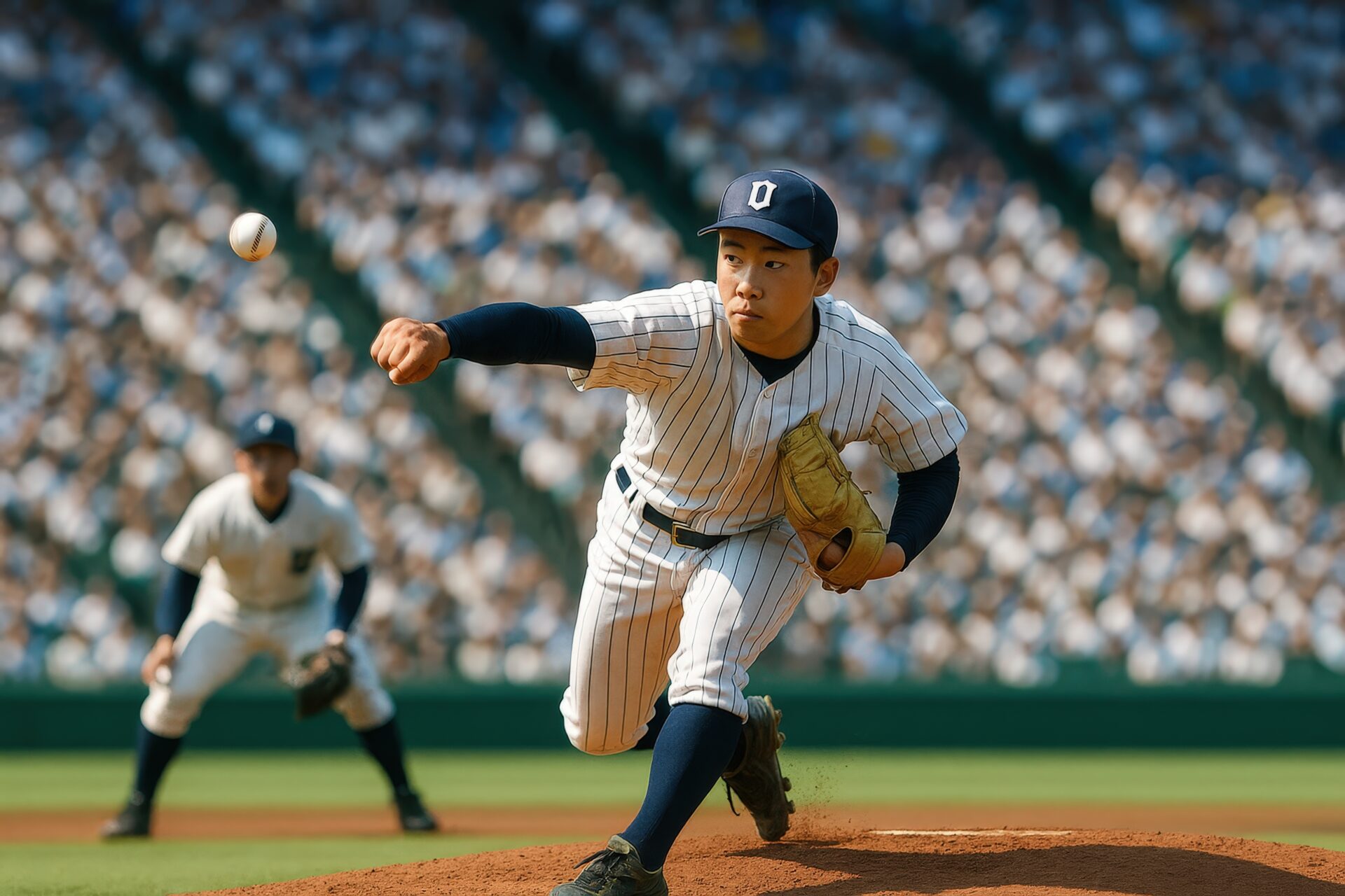 高校野球の試合で力強く投球する高校球児