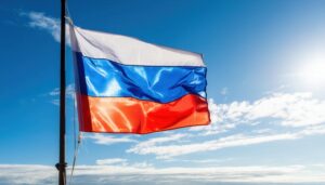 ロシア国旗が風になびく