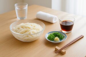 光が差し込む窓辺で食べる冷やしそうめん