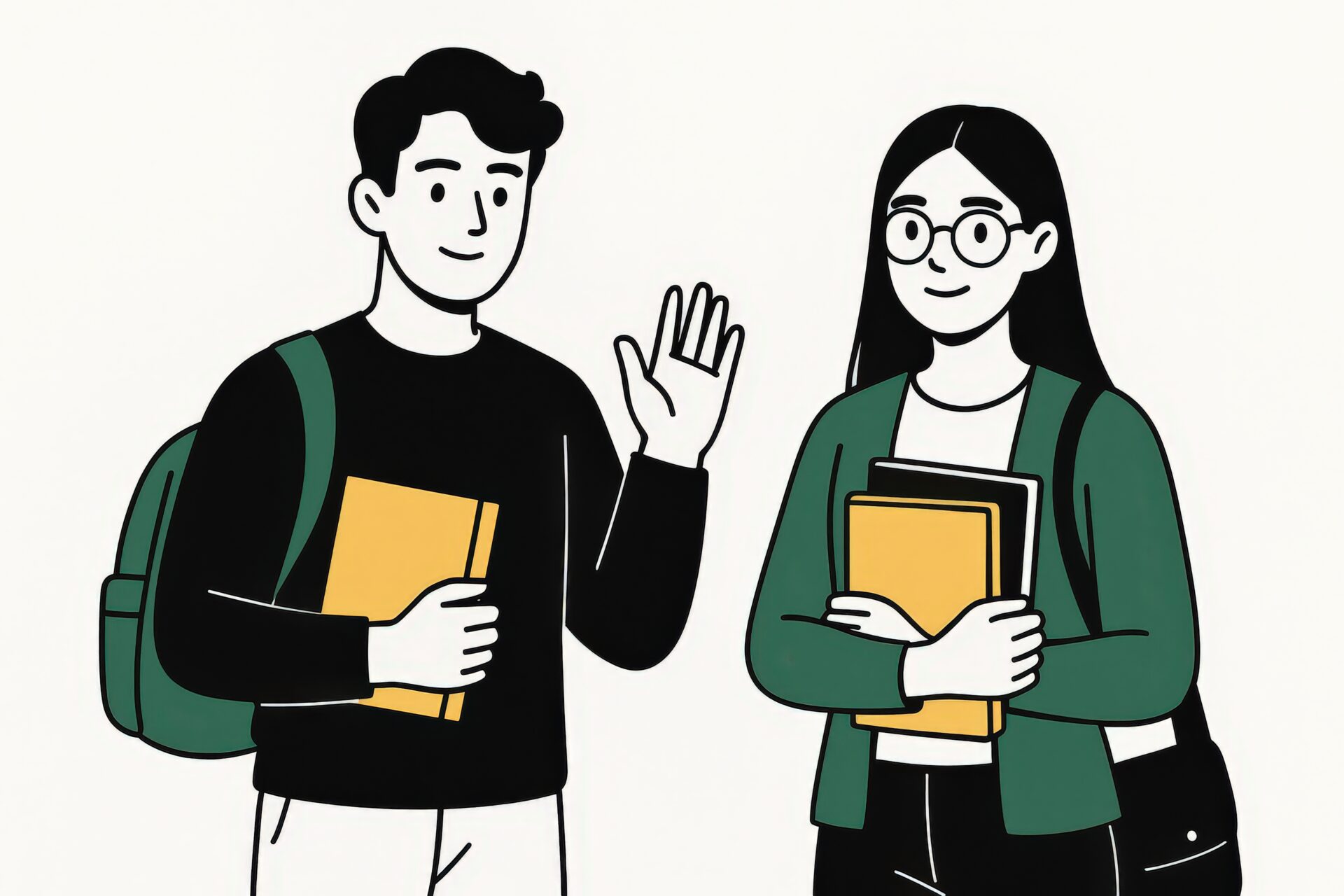 教科書を持ち会話する男女学生のイラスト