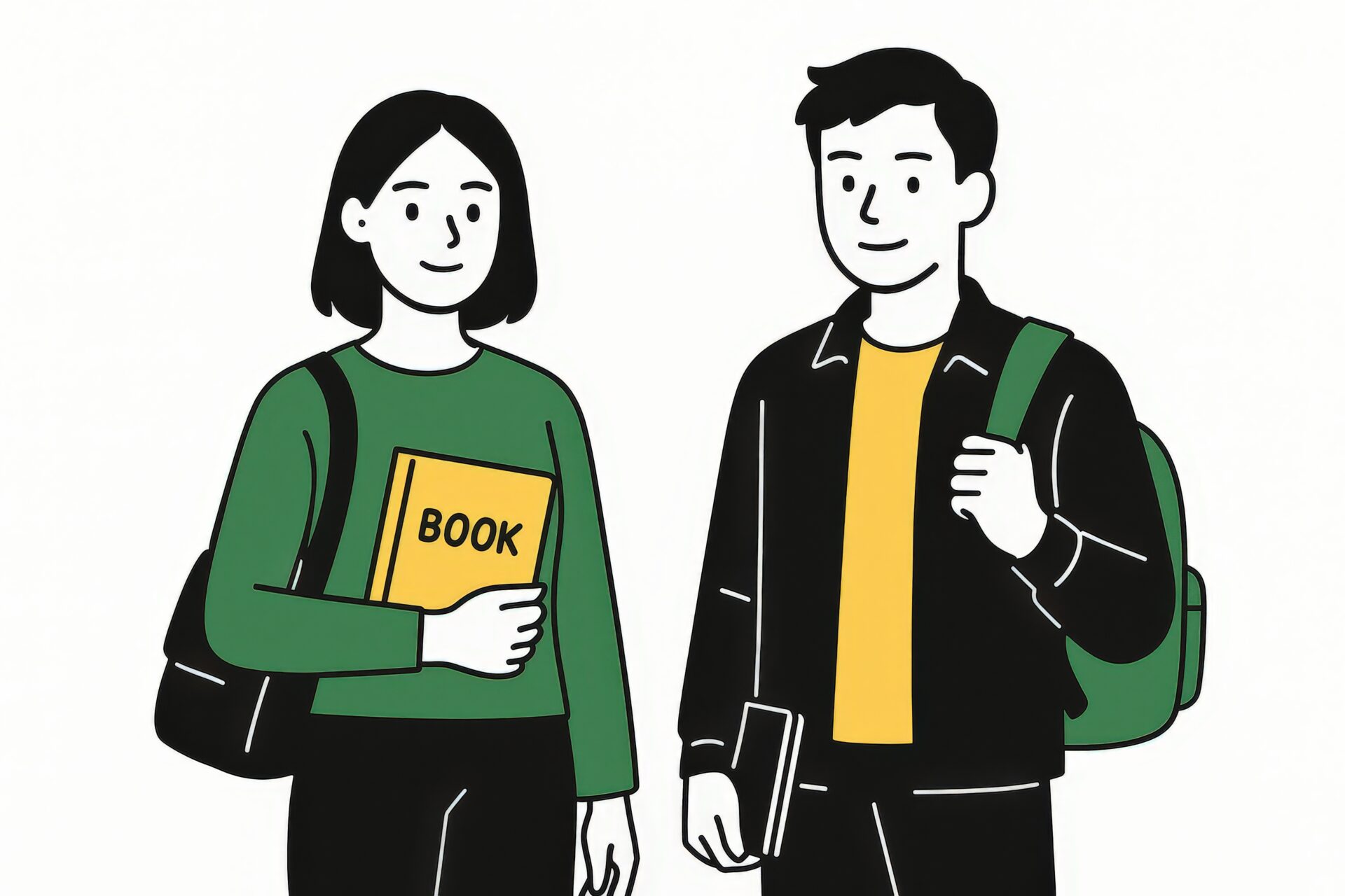 教科書とリュックを持つ大学生カップルのイラスト