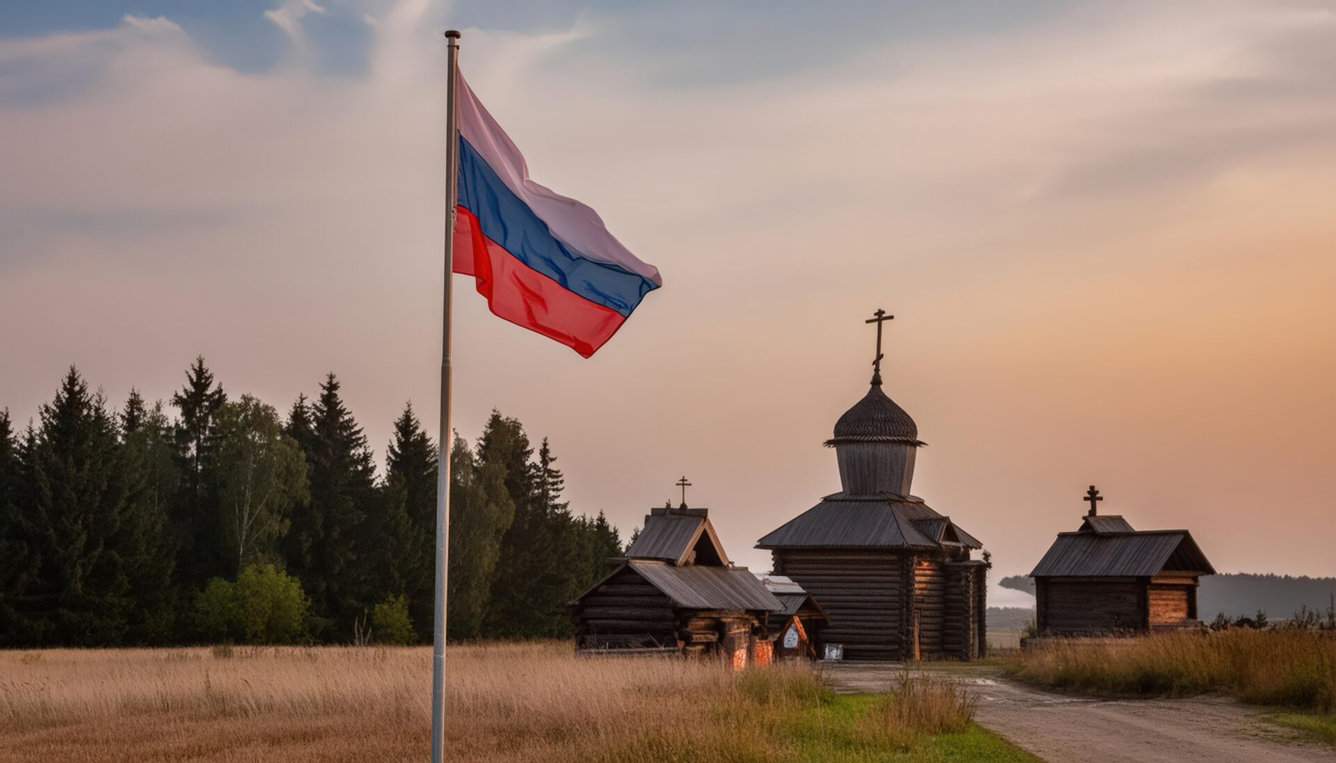 モスクワのクレムリンとロシア国旗