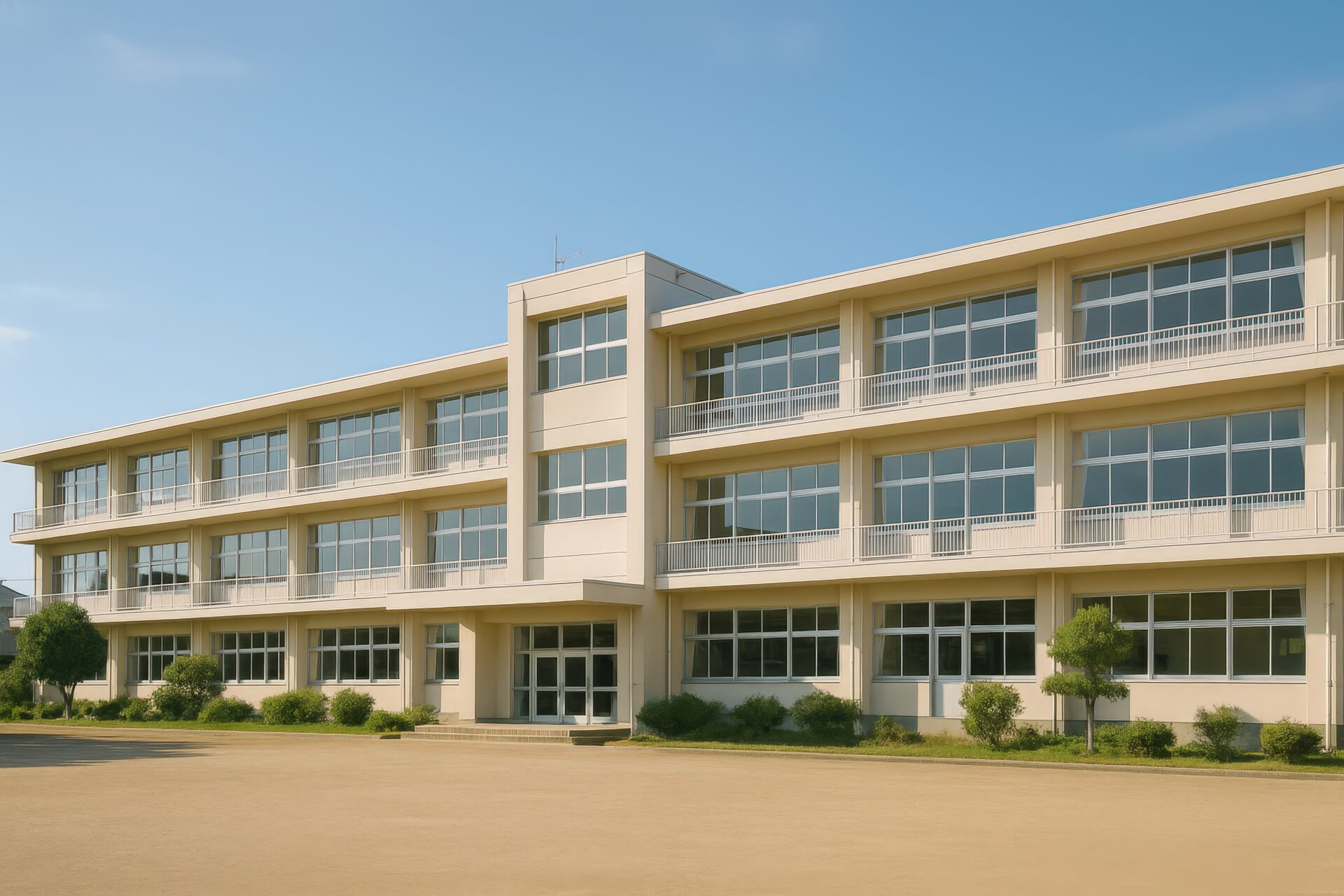 青空の下に建つ日本の学校校舎