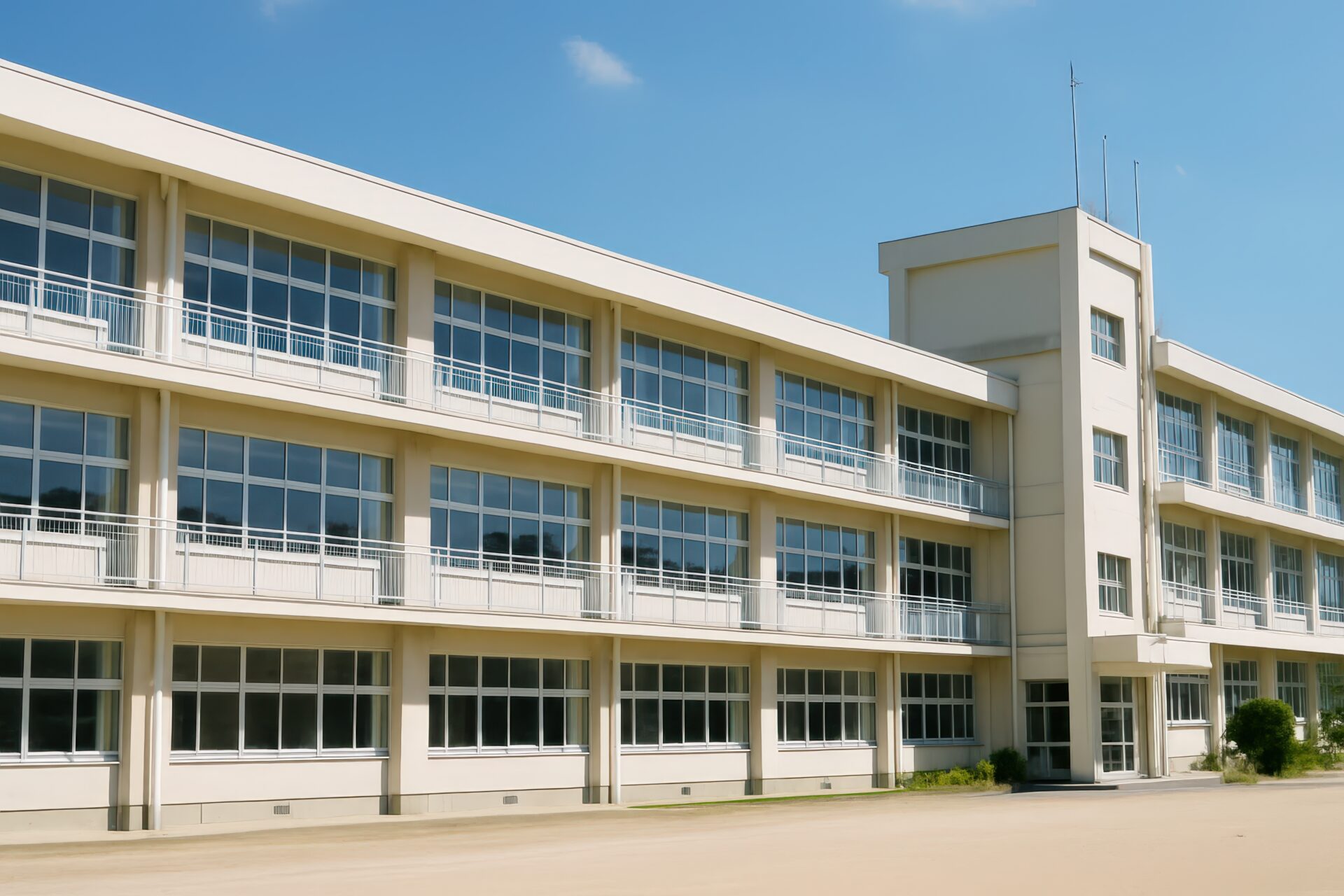 晴天の下に建つ学校校舎の外観