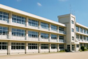 晴天の下に建つ学校校舎の外観