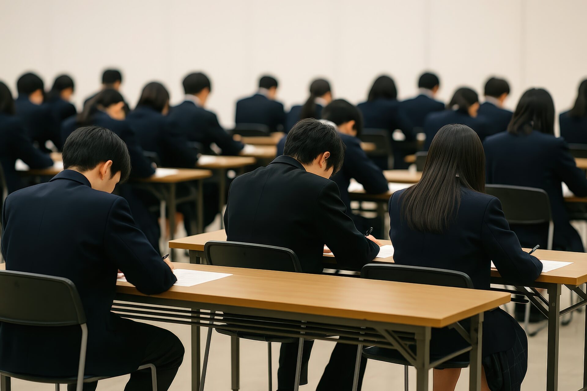 大学受験のための試験中の教室風景
