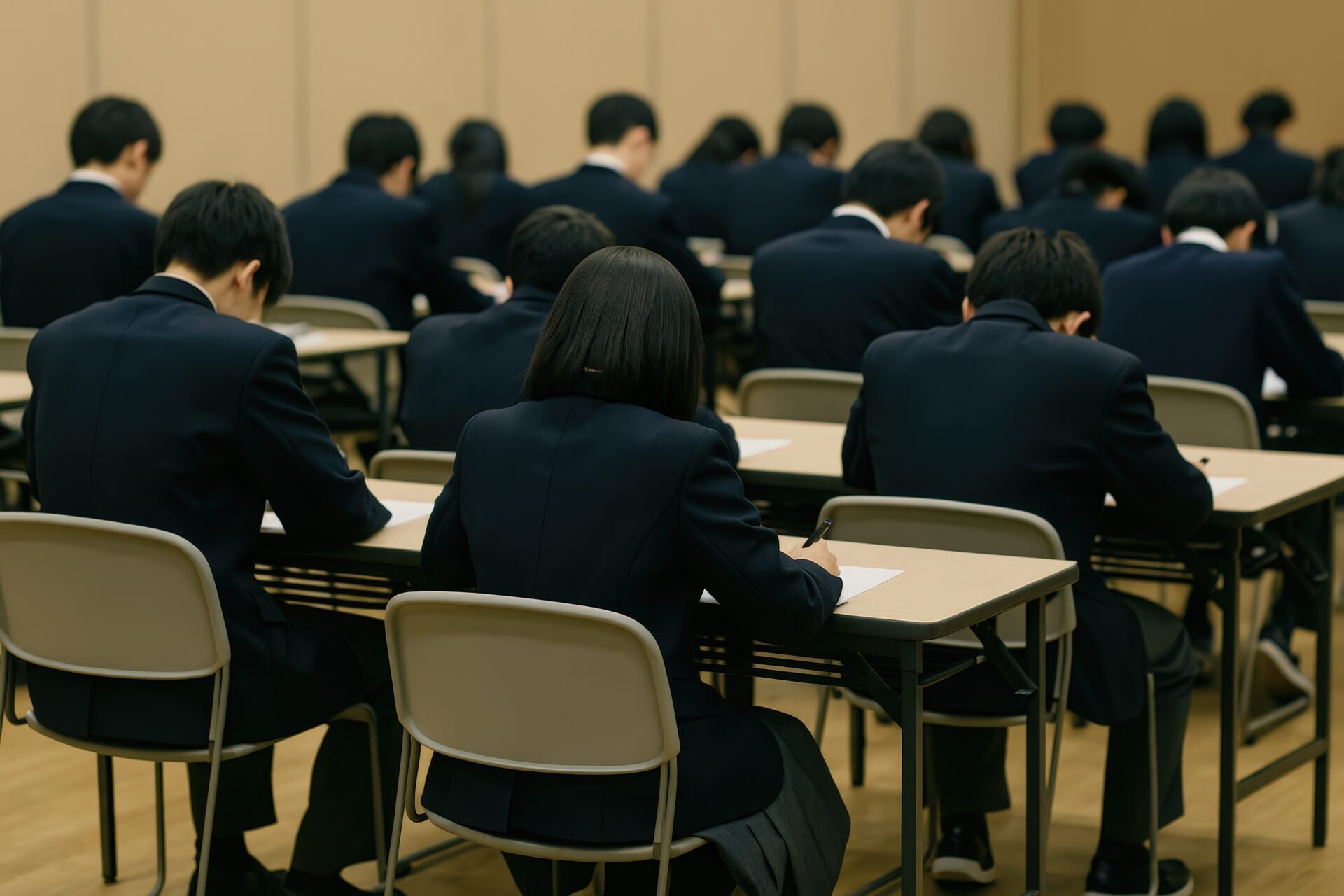 受験生が集中して試験を受ける教室内の様子
