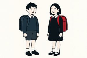 ランドセルを背負った小学生の男女イラスト