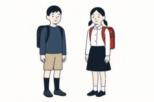 ランドセルを背負う小学生の男女のイラスト
