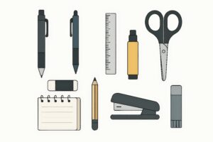 シンプルな文房具のイラスト素材セット