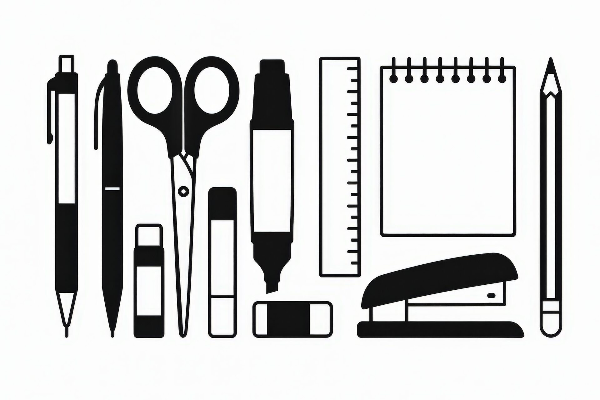 文具アイコンの白黒イラスト素材集