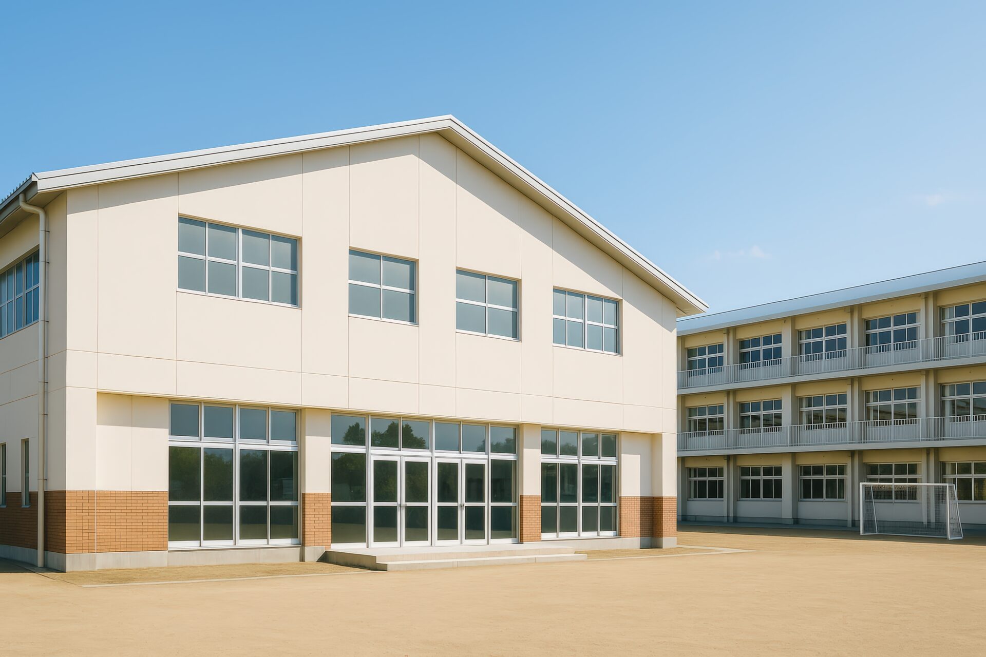 日本の小学校の校舎と体育館の外観