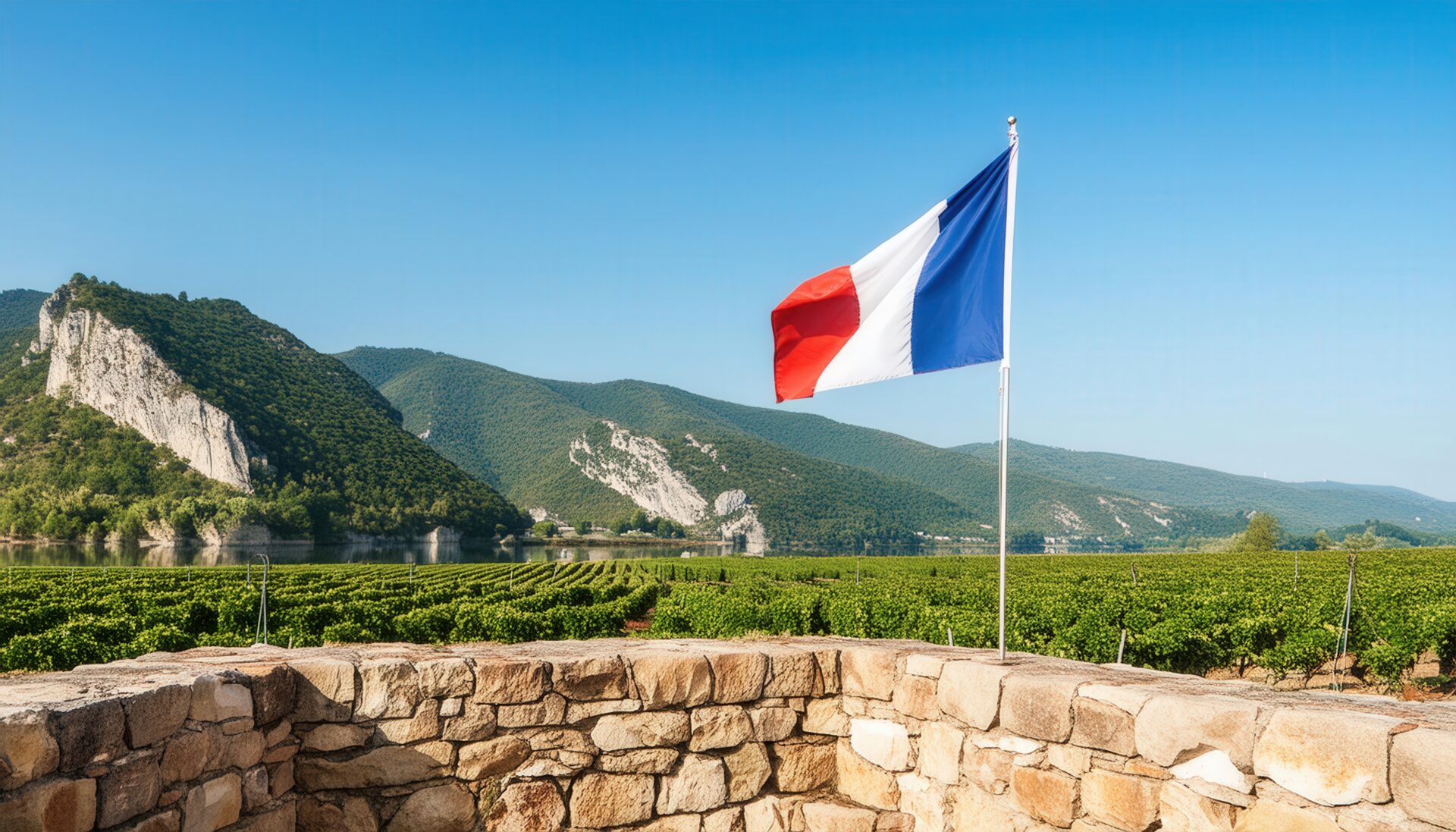 ワイン畑とフランス国旗