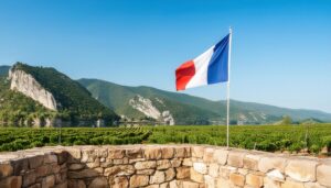 ワイン畑とフランス国旗