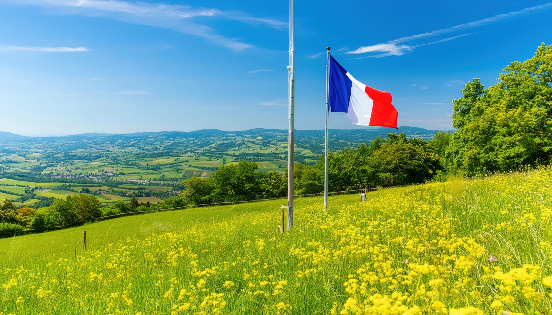 フランス国旗と広大な草原