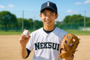 ボールを投げる動作をする高校野球の男子選手