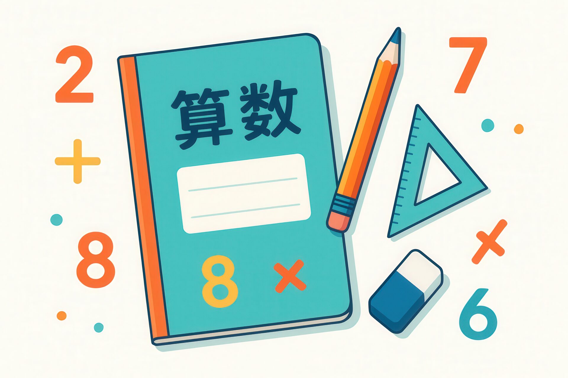 カラフルな記号と算数ノートのイラスト
