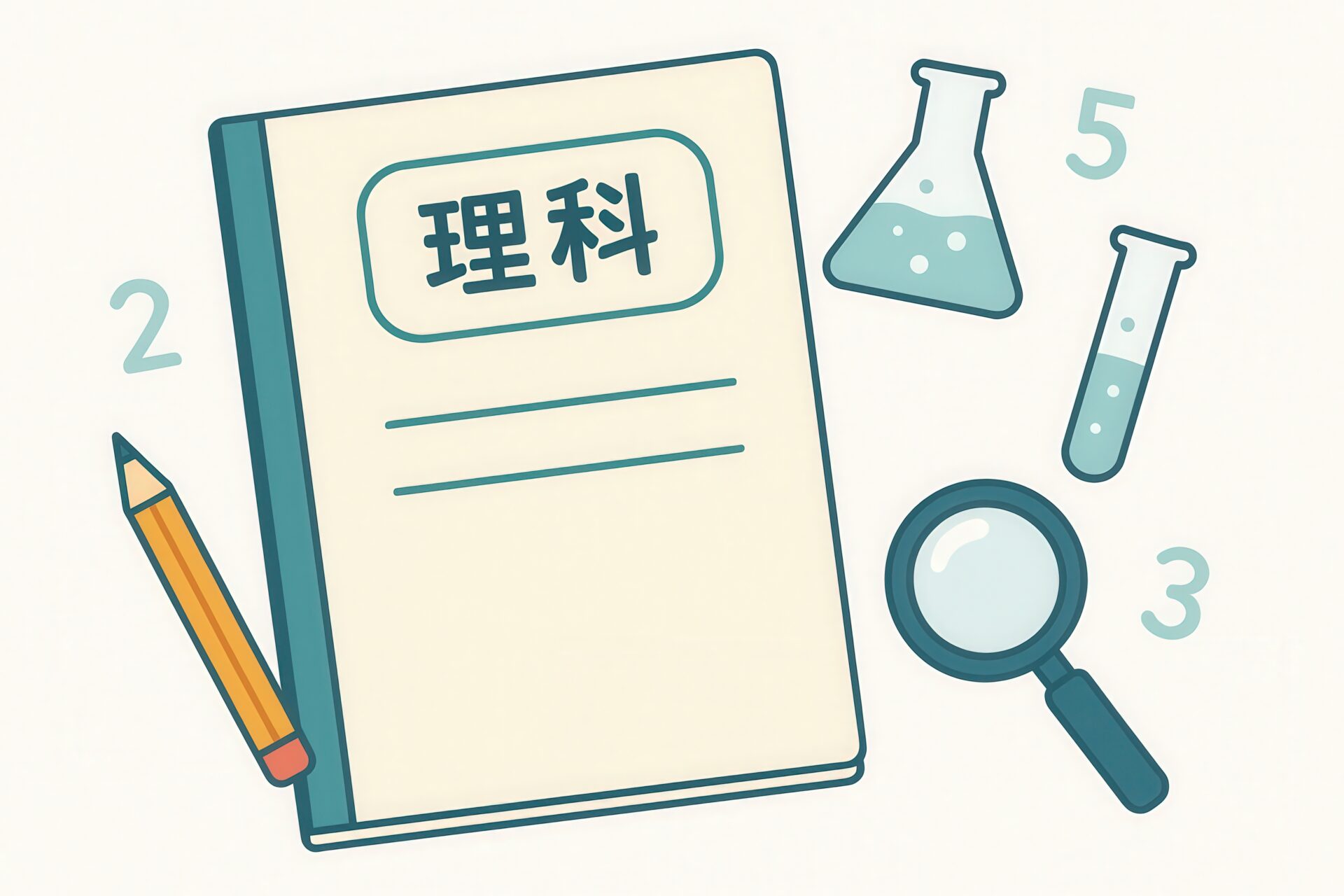 理科ノートとフラスコや虫眼鏡のイラスト