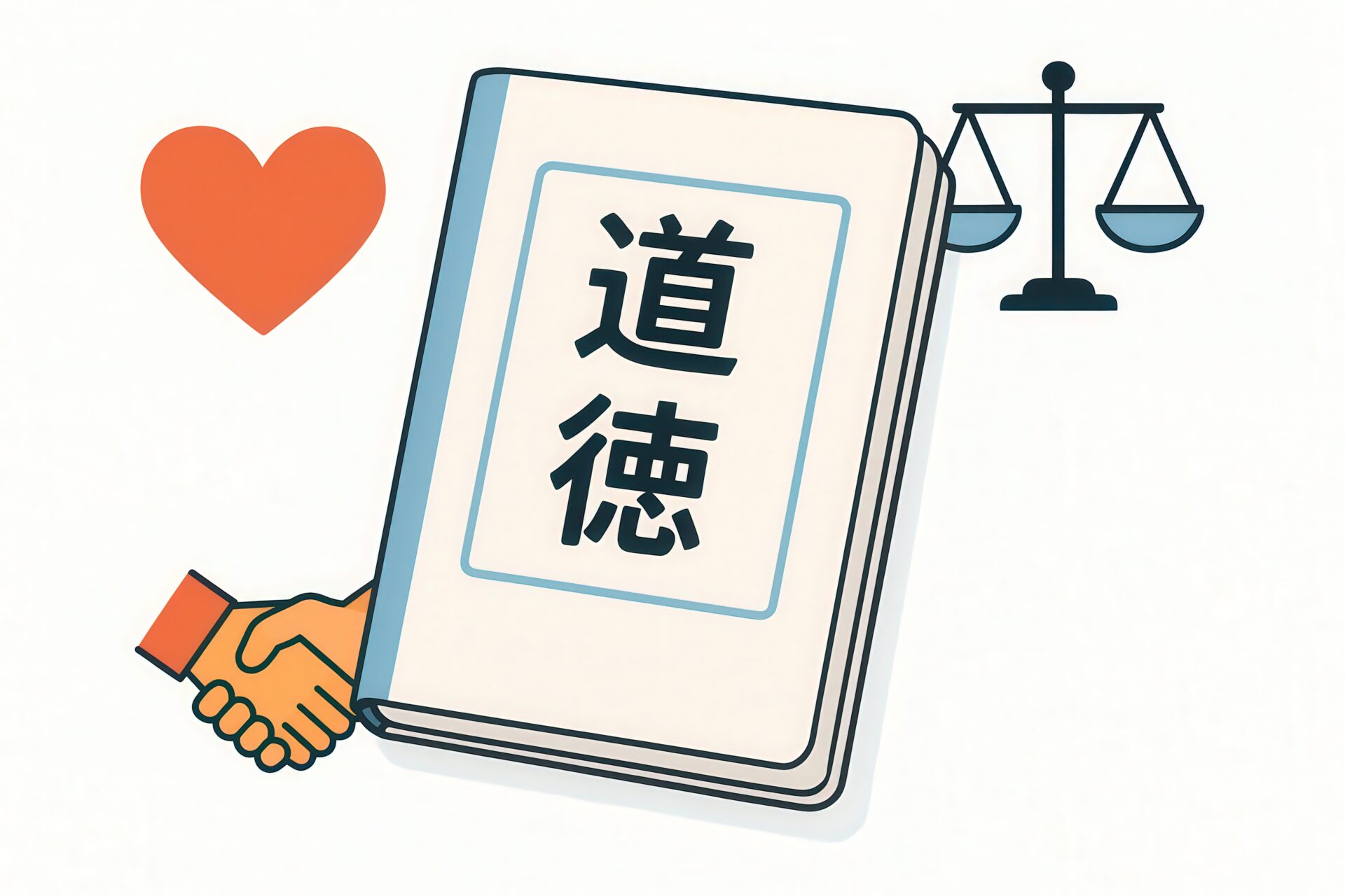 道徳の本と握手やハートのイラスト