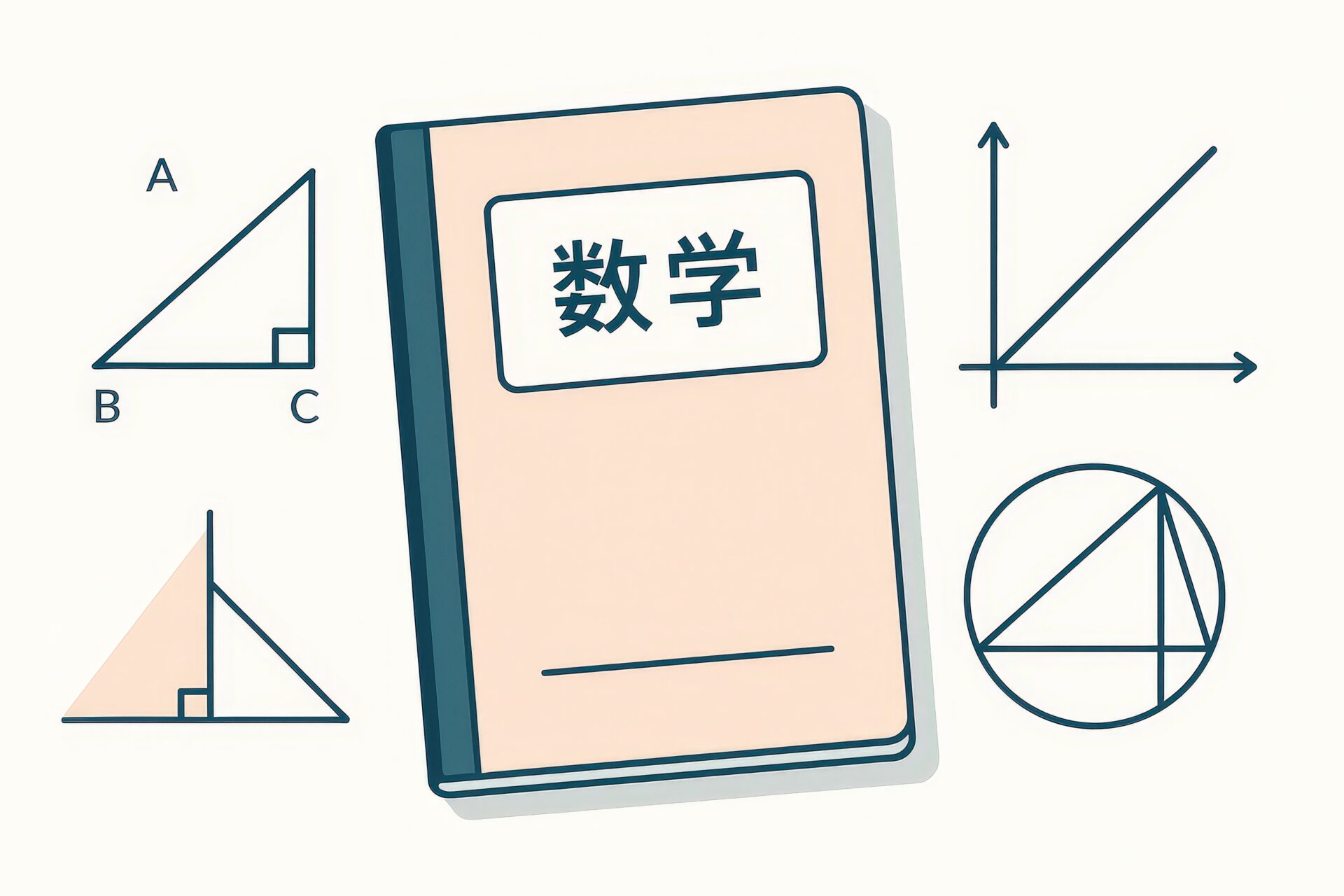 数学の教科書と三角形や座標グラフのイラスト