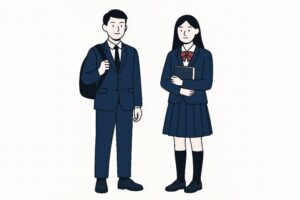 制服姿の高校生男女が立っているイラスト