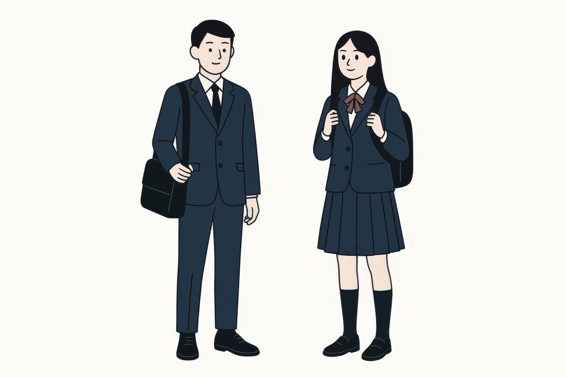 制服姿の男女高校生が並んで立つイラスト