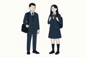 制服姿の男女高校生が並んで立つイラスト