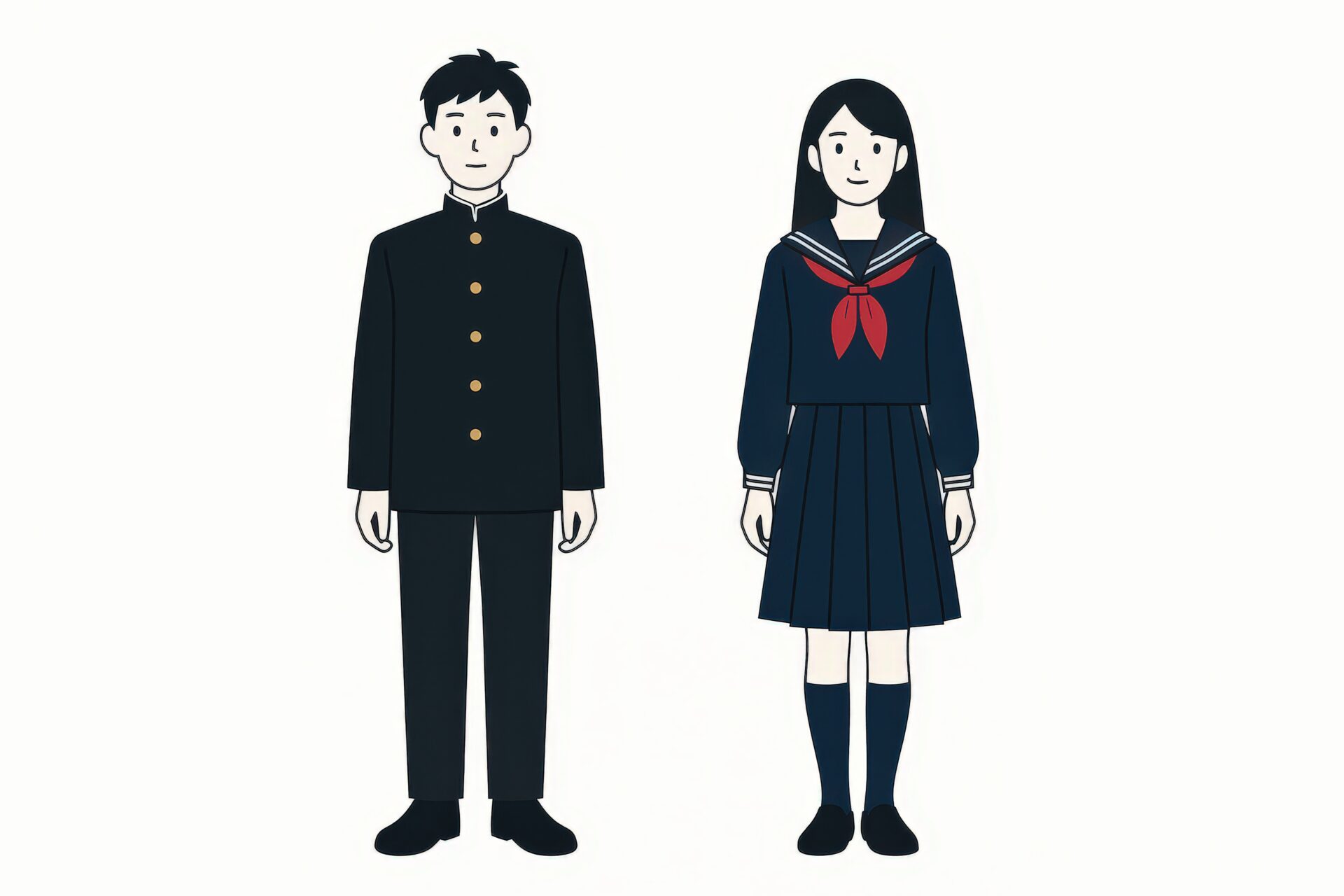 学ランとセーラー服の中学生男女のイラスト
