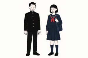通学かばんを持った学ランとセーラー服の中学生のイラスト