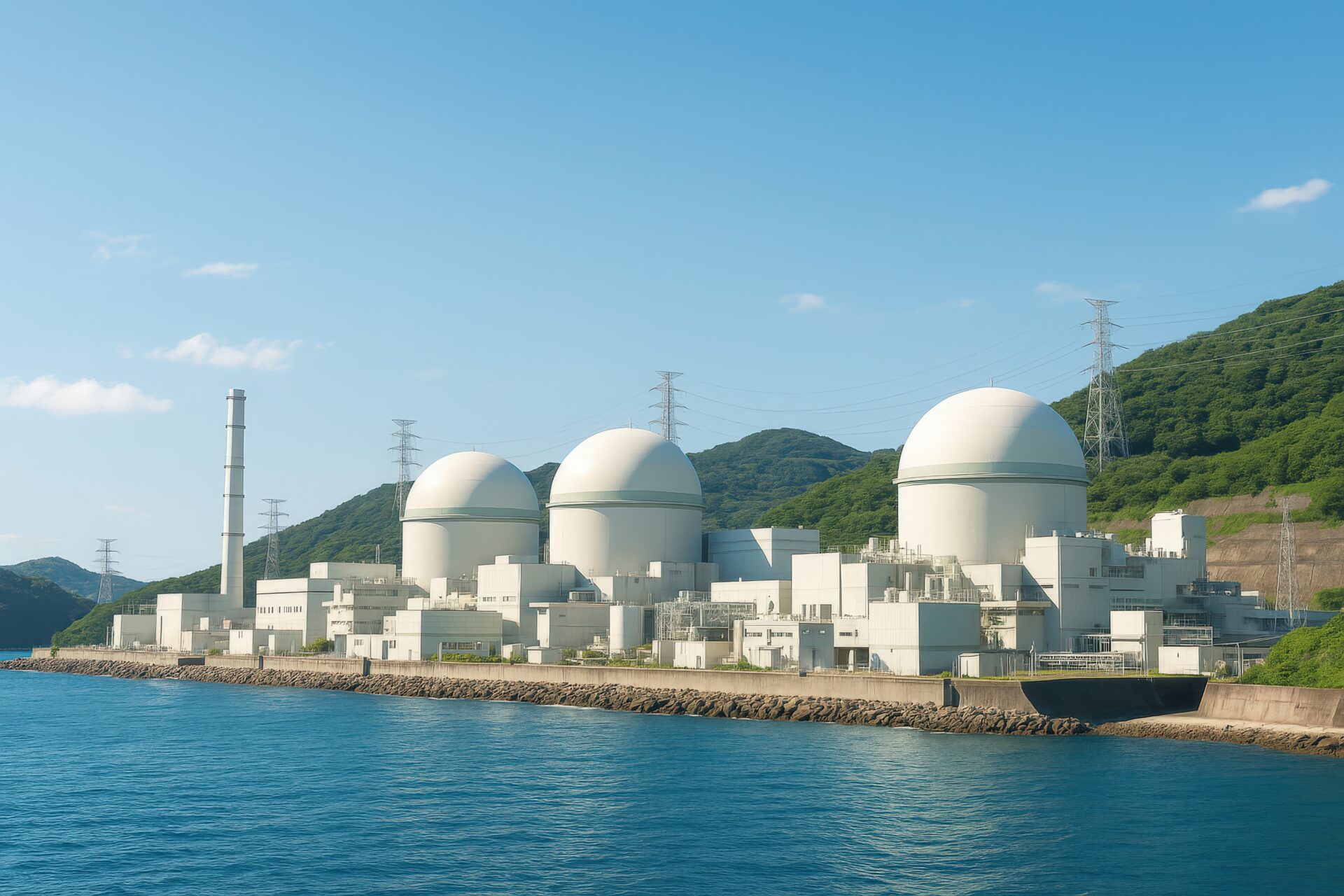 海沿いに立つドーム型の原子力発電所