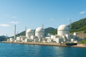 海沿いに立つドーム型の原子力発電所