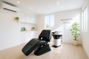 白を基調とした明るいヘッドスパサロンの内装