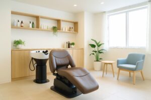 観葉植物が置かれた清潔感のあるヘッドスパサロン